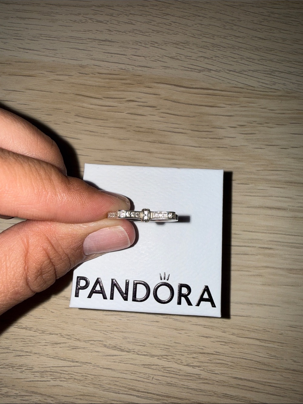 Pandora Silver Bow Ring with Clear Stones
